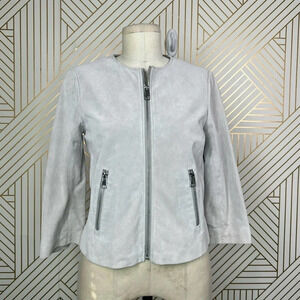Soia + Kyo Collarless Zip Front Suede‎ Jacket Gray Size US Small
